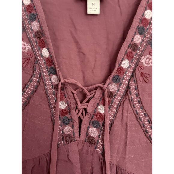 Knox Rose Boho Embroidered Top Medium Peasant Cottagecore Blouse Tie Front VNeck - Picture 4 of 6